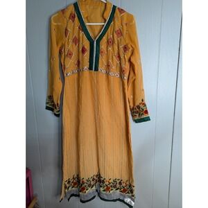 embroidered Orange green red silver dress Salwar Kameez ? Indian Pakistani